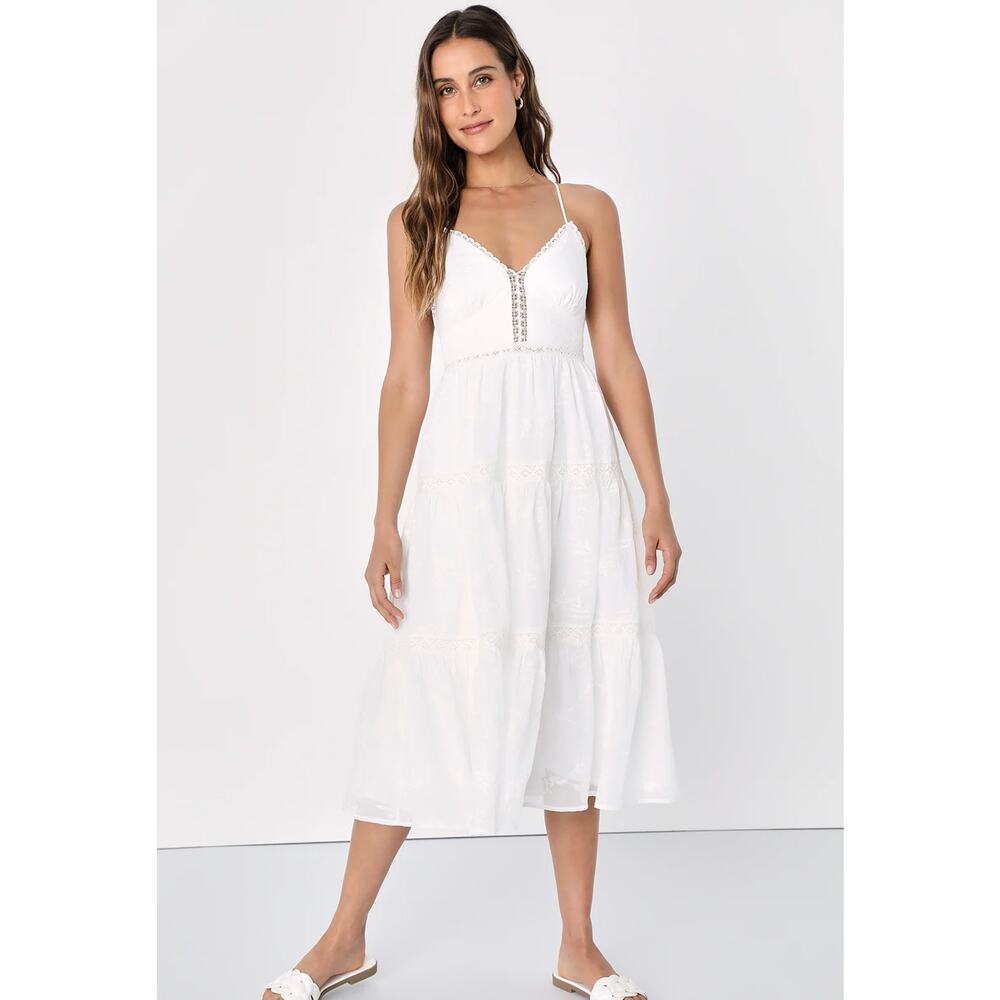 Lulus Forever Your Darling White Embroidered Lace Midi Dress NWT Sm Cottagecore